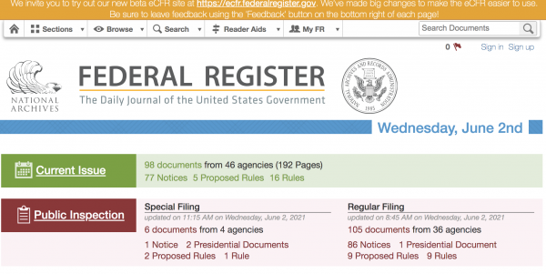 federal register customs