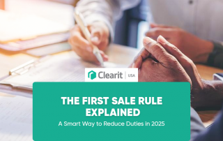 Two business professionals discussing import duty reduction strategies with documents on the table