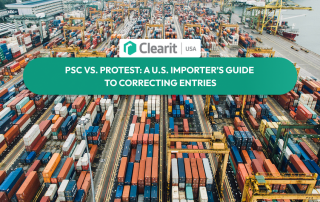 Container terminal showing U.S. imports, representing how importers correct customs entries using PSCs or protests.